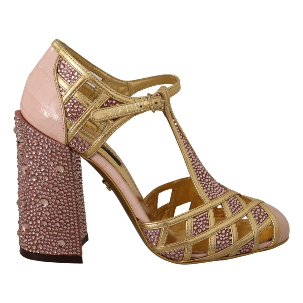 Dolce & Gabbana Yellow Pumps, Female, 2 Uk, Crystal Leather Pumps In Rosgold