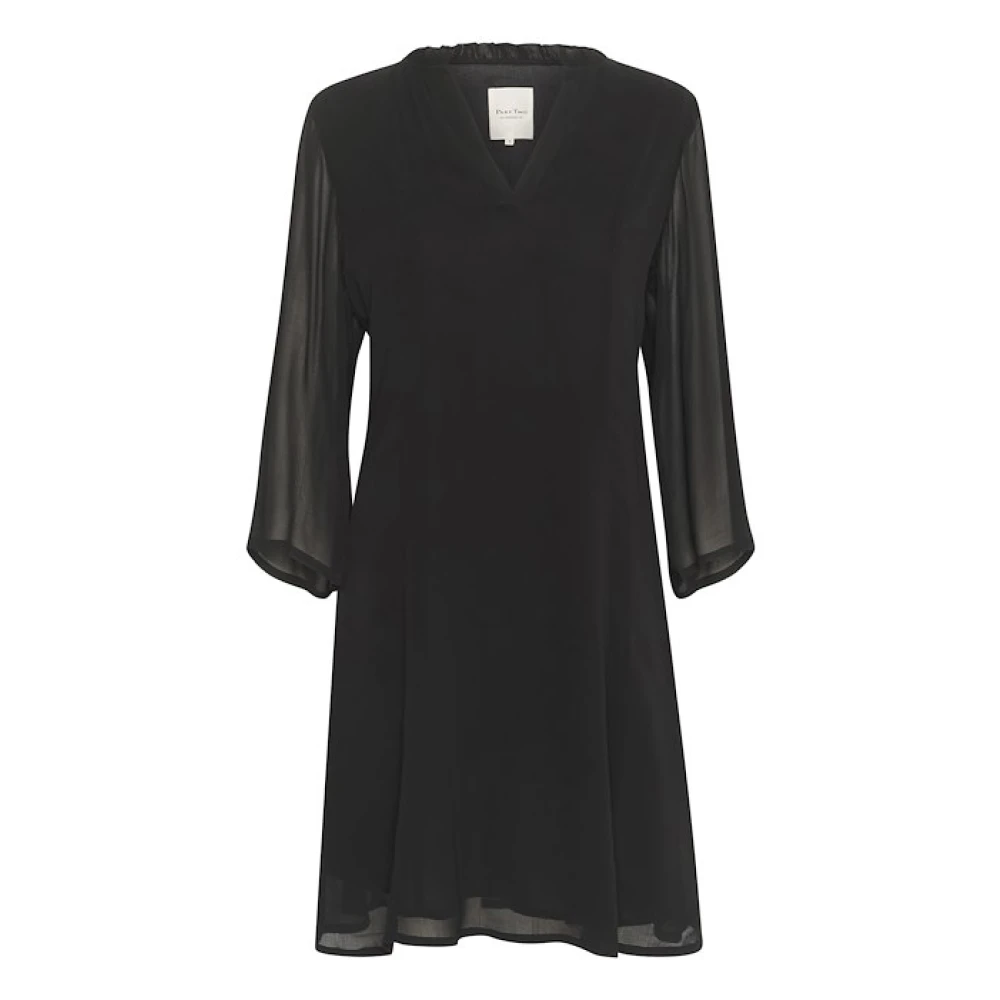 Part Two Zwarte Jurk met V-Hals en 3 4 Mouwen Black Dames