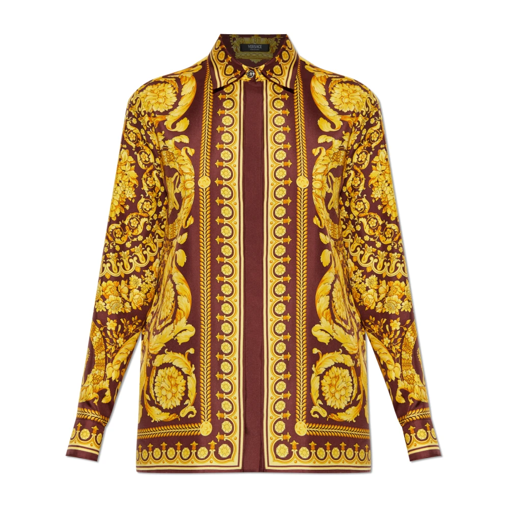 Versace Women's Yellow Barocco Print Silk Shirt