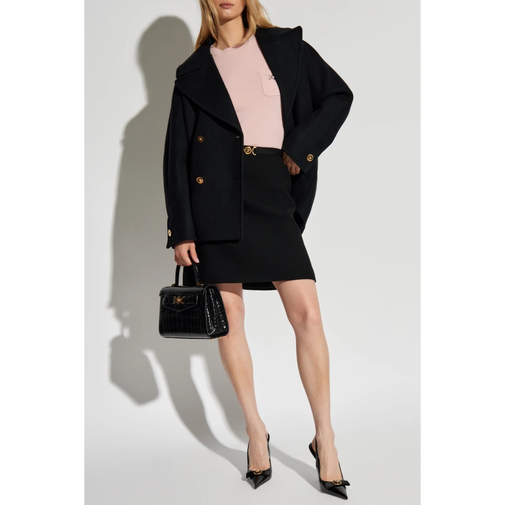 Versace Korte dubbele jas Black Dames