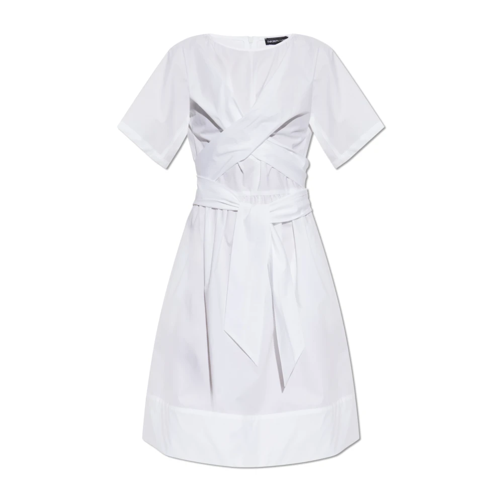Emporio Armani Vrouw Wit Kleedjes Dames, S, Katoen, Tie-Waist Jurk