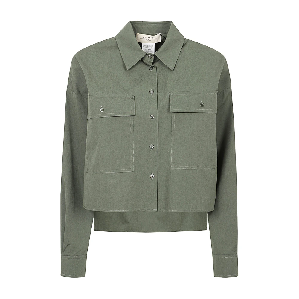 Max Mara Weekend Khaki katoenen crop shirt met klassieke kraag Green Dames