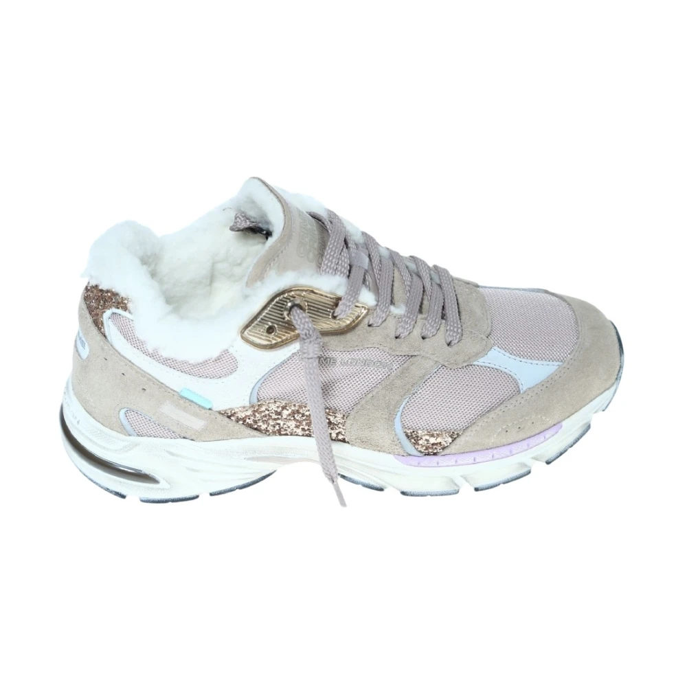 Crime London Suède Sneaker met Platina Glitter Dames Schoenen Beige