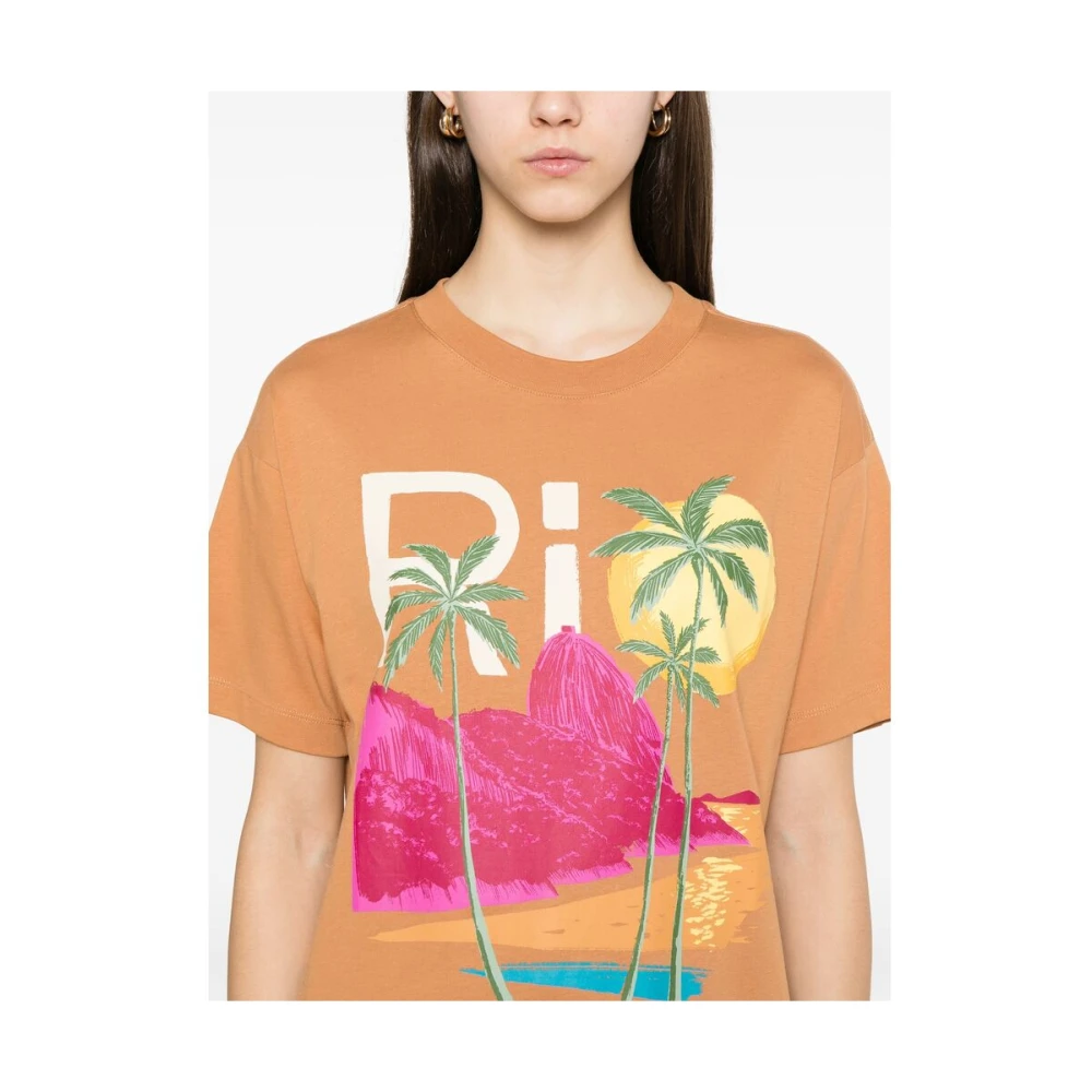 Farm Rio Karamelbruin Logo Print Crew Neck Multicolor Dames
