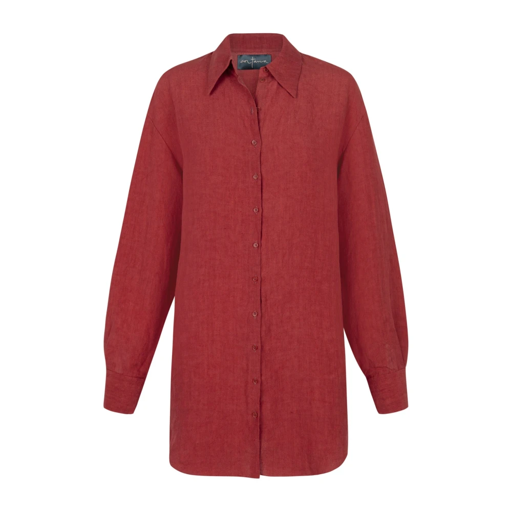 Cortana Women's Red Blouses & Shirts, Female,, Marlo, Linen Shirt Medium