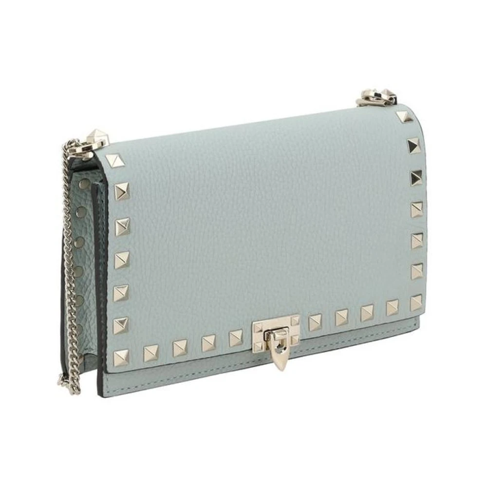 Valentino Garavani Studded Leren Ketting Portemonnee Lichtblauw Blue Dames