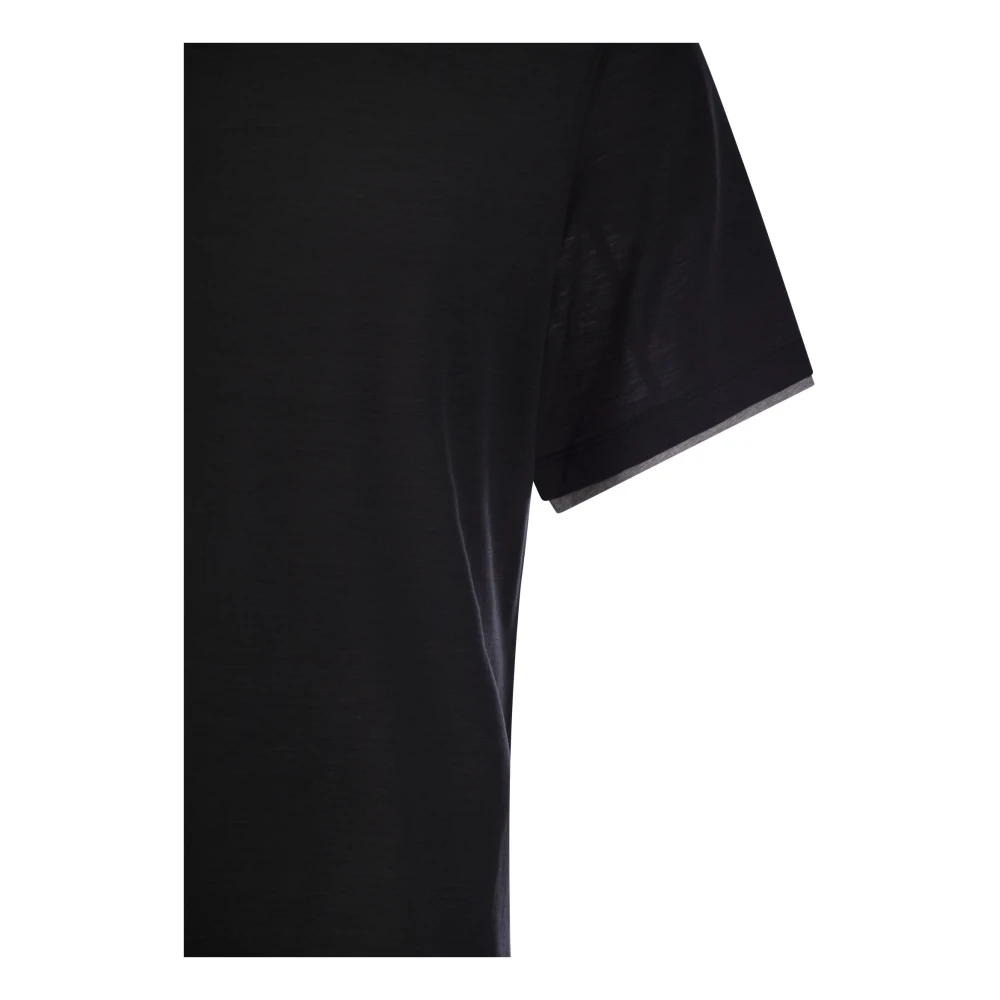 BRUNELLO CUCINELLI Zijden en katoenen T-shirt met kleurcontrast Black Heren