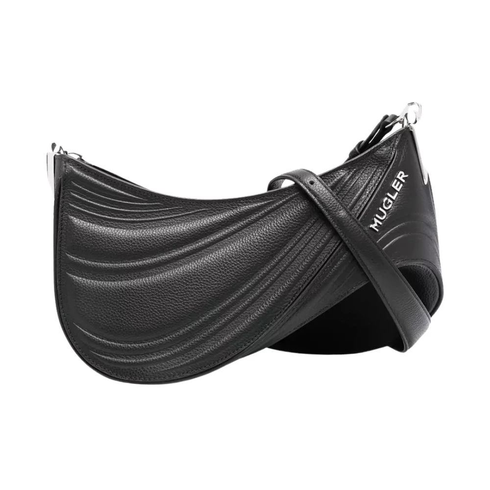 Mugler Zwarte Schoudertas met Spiraalreliëf Black Dames