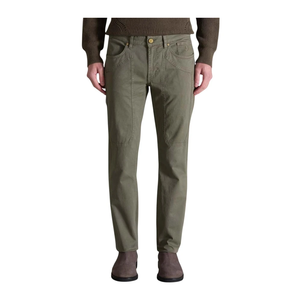 Jeckerson Men's Green Cotton Blend Trousers With Pockets - Straight Trousers - W30- Trousers