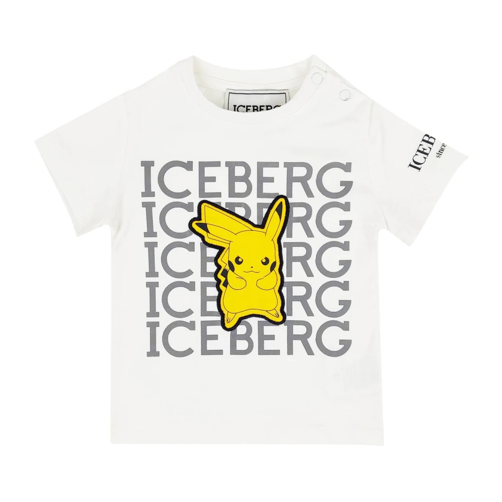 Iceberg Boys White Kids Short Sleeve T-Shirts, 9 M, Pikachu Patch T-Shirt