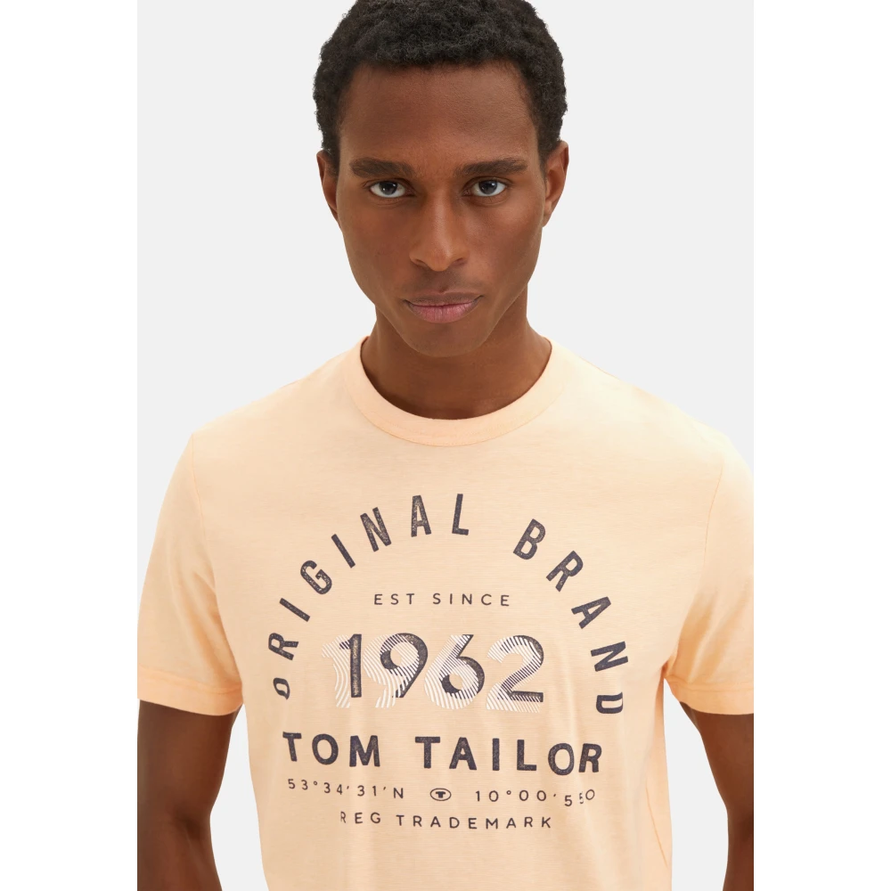 Tom Tailor Gestreept T-shirt met Print Orange Heren