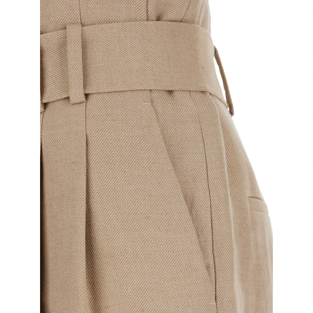 Eleventy Beige Linnen Broek met Plooien en Taille Riem Beige Dames