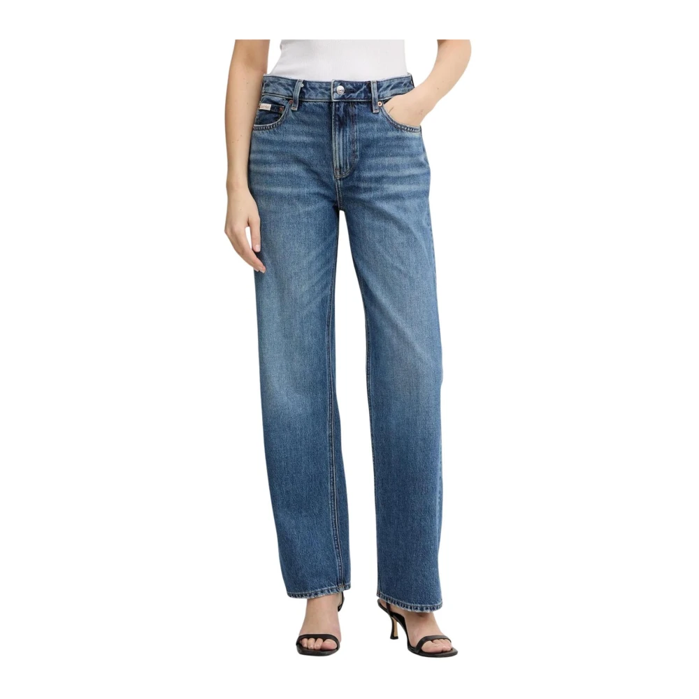 Calvin Klein Jeans Women's Blue Straight Fit Jeans, W25 L32, Straight-Leg High-Rise Cotton Jeans