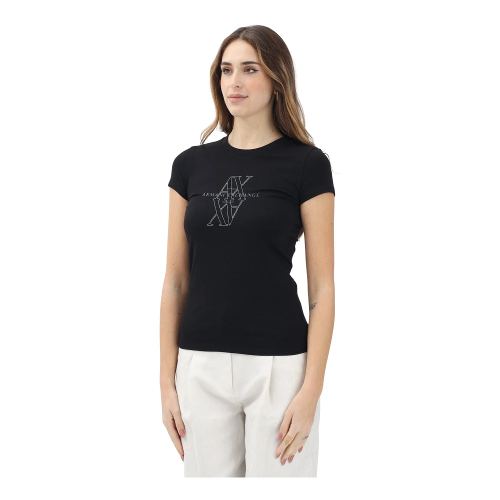 Armani Exchange Moderne Zwarte T-shirt met Logo Black Dames