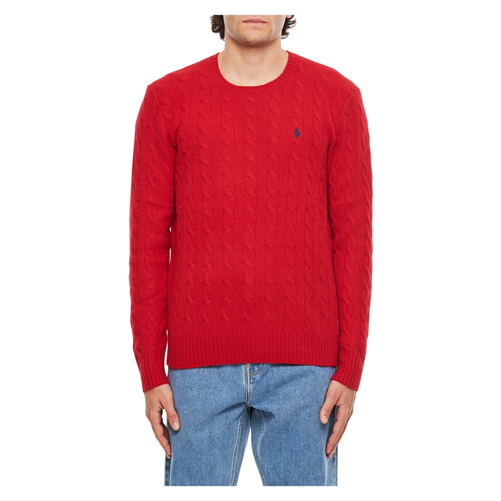 Polo Ralph Lauren Röd Cable-Knit Tröja I Ull Och Kashmir
