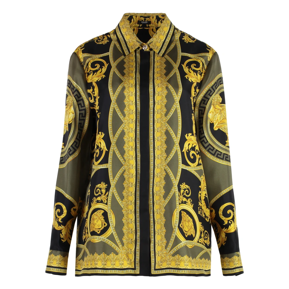 Versace Kvinno Multicolor Blusar & Skjortor Dam, S, Tryckt Skjorta I Siden