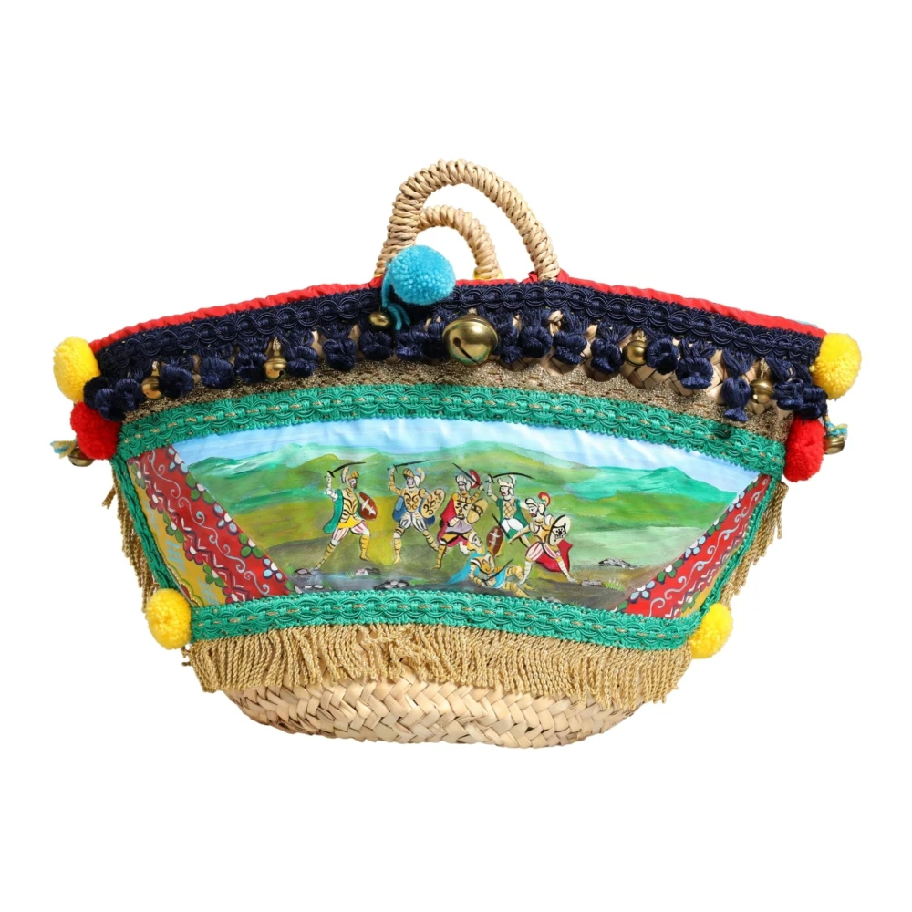 Dolce & Gabbana Women's Woven Straw Basket Embellished Sicily Bag