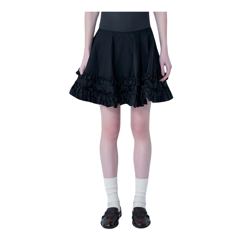 Ganni Duchesse Nylon Mini Frill Circle Skirt - Female - Short Skirts - Black - Xs - Skirts