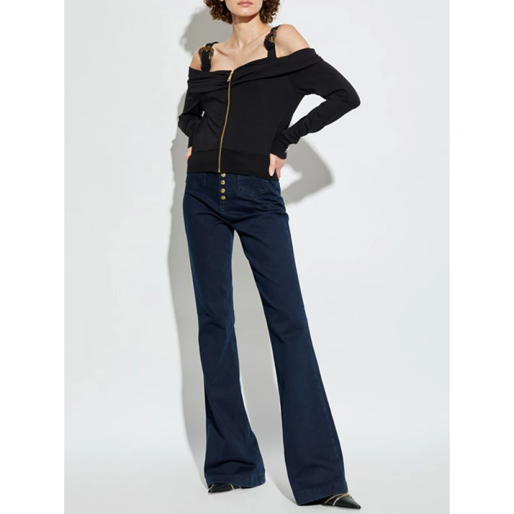 Versace Jeans Couture Zwarte Logo Gesp Sweatshirt met Rits Black Dames