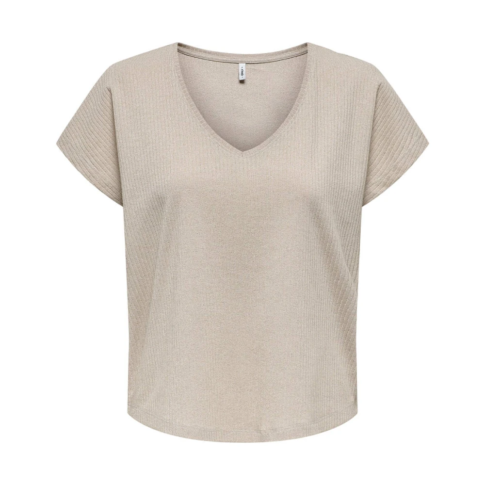 Only Korte Mouw V-hals Blouse Top Beige Dames