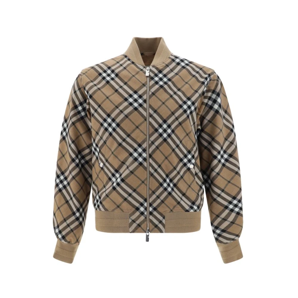 Burberry Geribbelde Bomberjack met Dubbele Rits Beige Heren