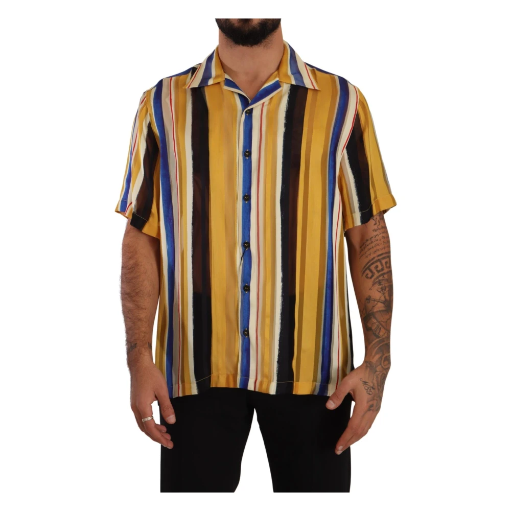 Dolce & Gabbana Men's Yellow Striped Silk-Blend Shirt
