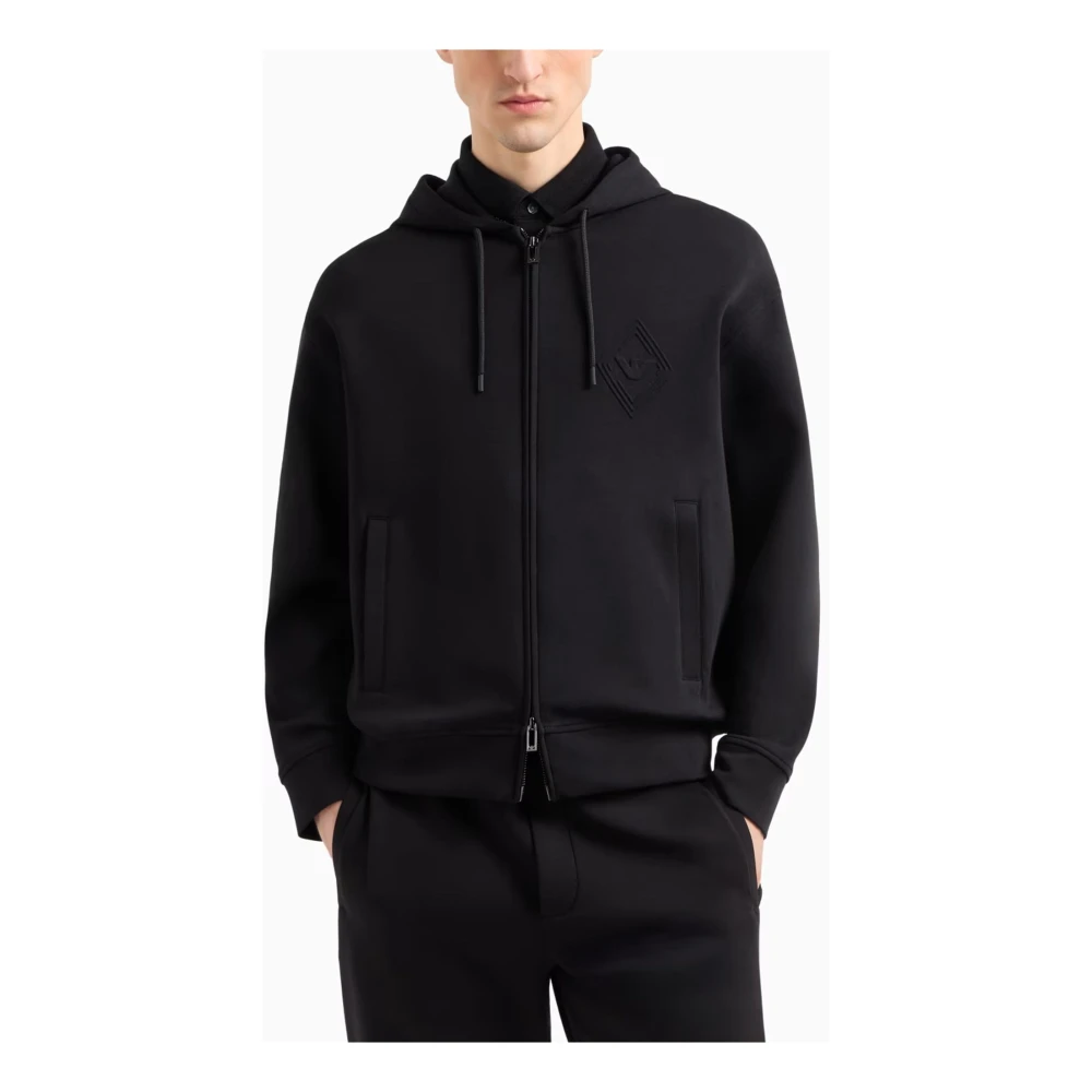 Emporio Armani Zwarte Sweater met Capuchon en Rits Black Heren