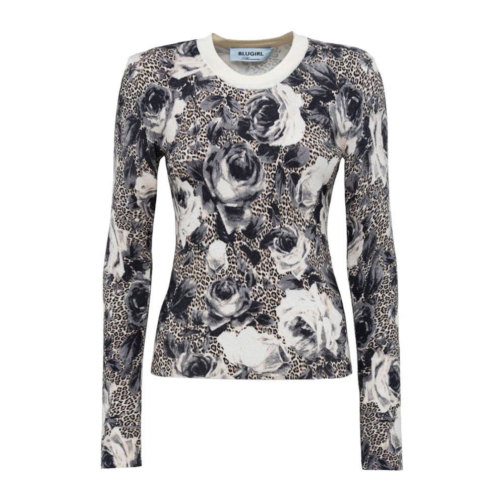 Blugirl Dierenprint Ronde Hals Trui Gray Dames