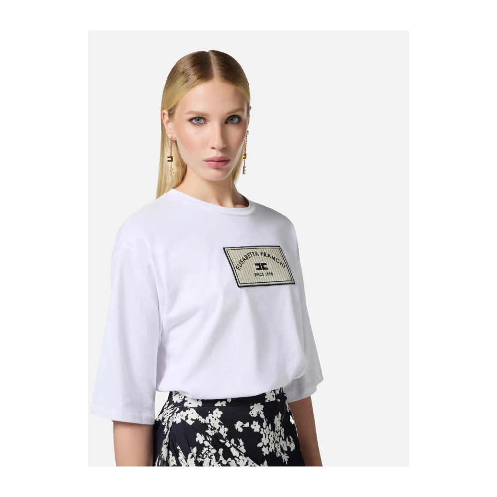 Elisabetta Franchi Logo Print Katoenen T-shirt White Dames
