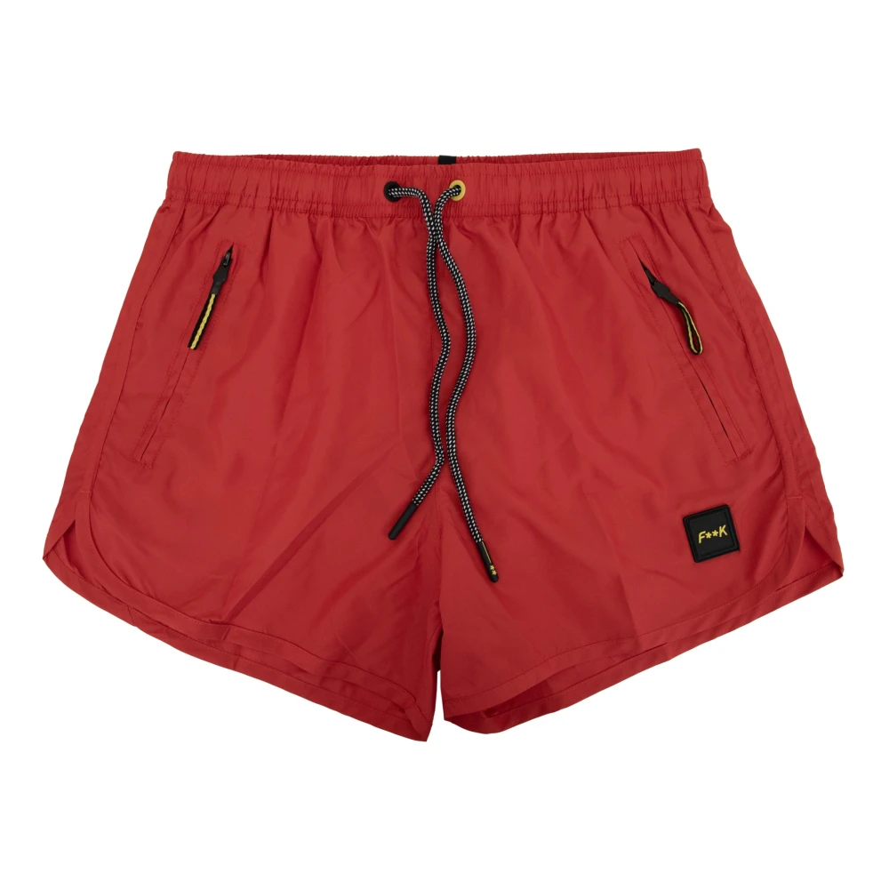 F**K Herr Röd Badkläder S, Polyester, Badshorts Med Dragsko