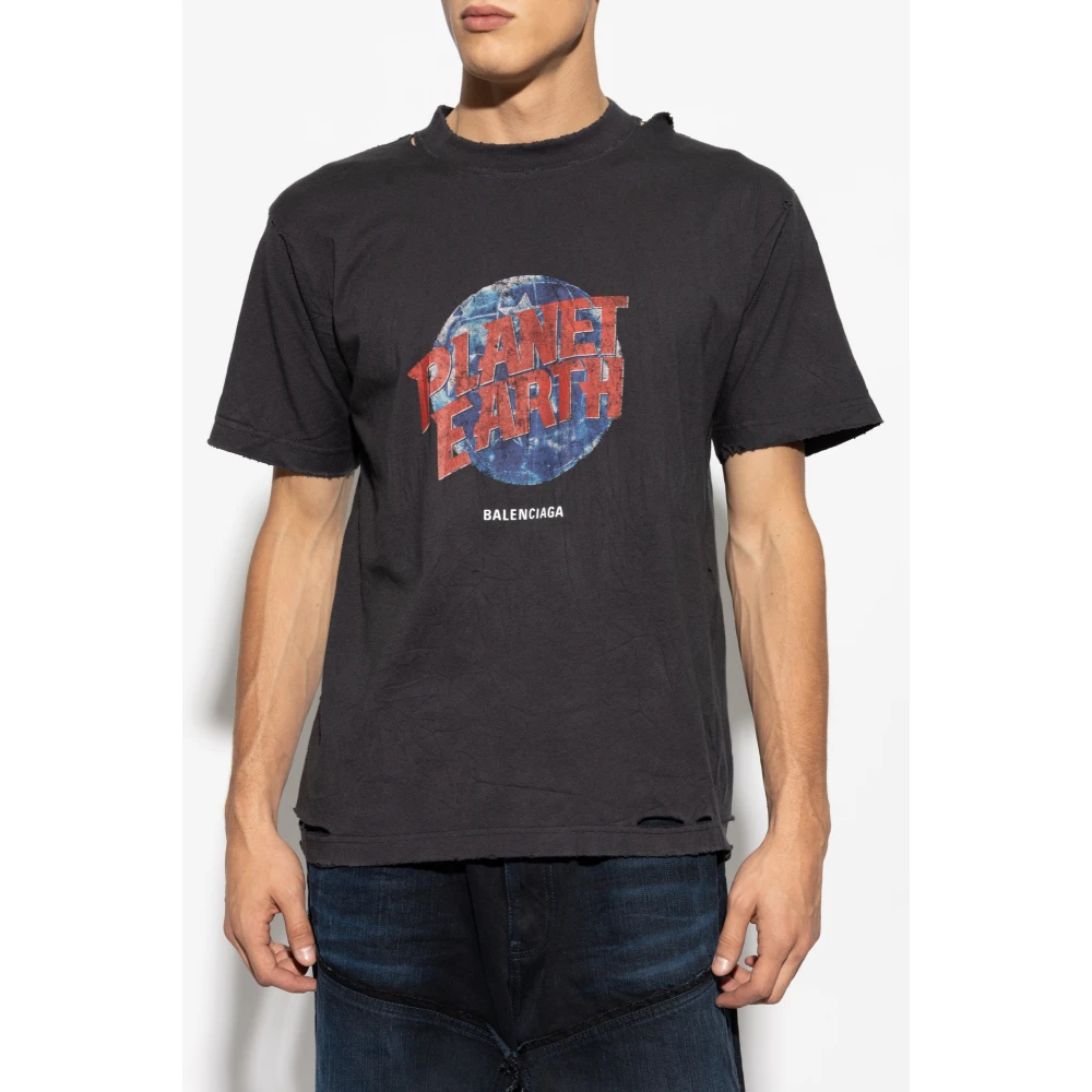 Balenciaga Planet Earth T-Shirt Black Heren