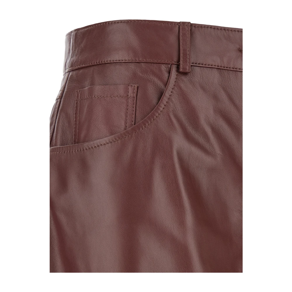 Arma Bordeaux Leren Wijde Pijp Broek Brown Dames