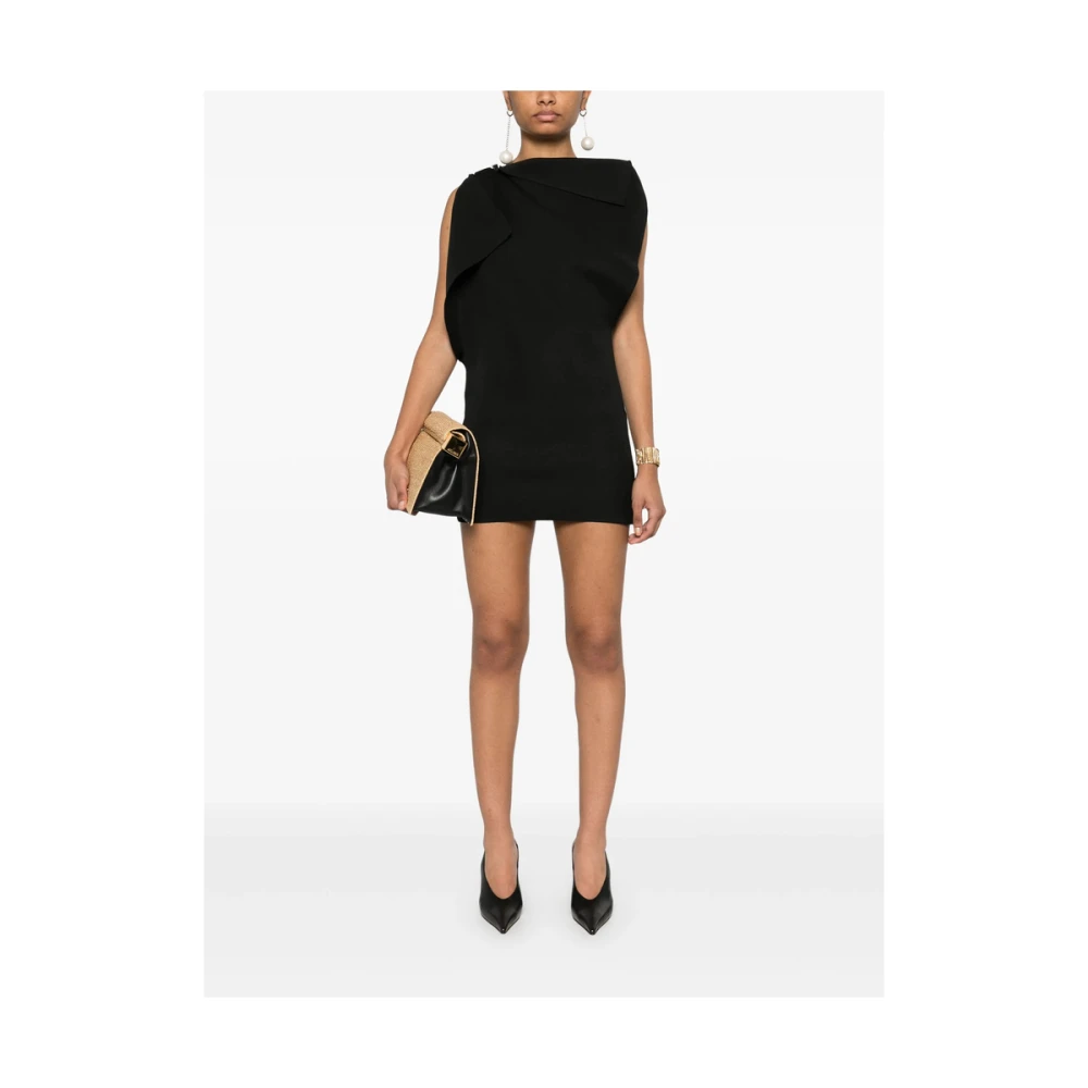 Jacquemus Zwarte Asymmetrische Cowl Neck Jurk Black Dames