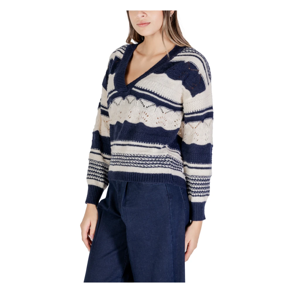 Ichi Blauwe Trui met Lange Mouwen voor Vrouwen Multicolor Dames