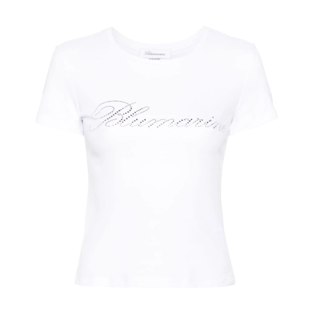 Blumarine Witte T-shirt met Rhinestone Logo White Dames