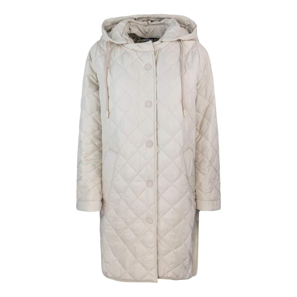 Max Mara Gewatteerde jas met capuchon en drukknoopsluitingen White Dames