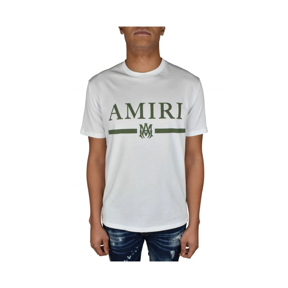 Amiri Witte Ronde Hals T-shirt met Khaki Logo Print White Heren