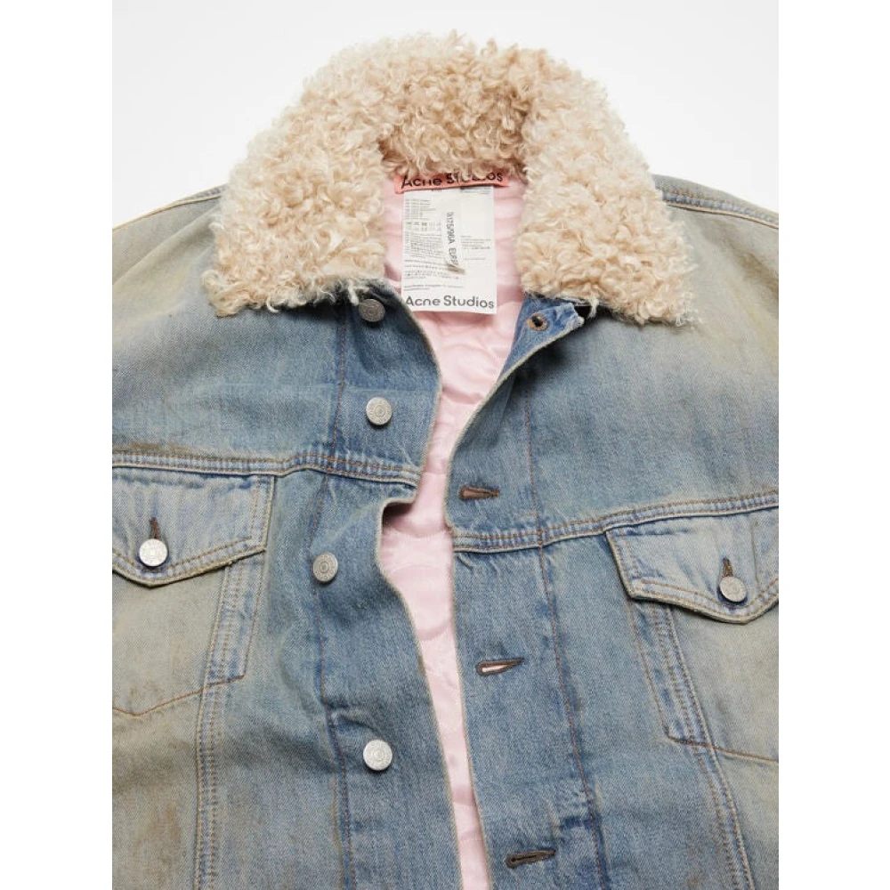 Acne Studios Denim Bont Trim Oversized Jas Blue Dames