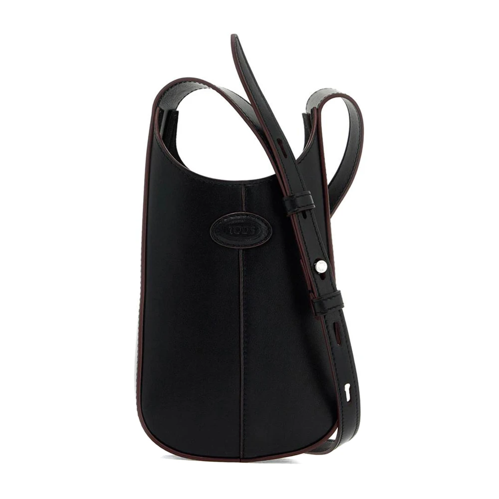 TOD'S Geribbeld Ovaal Leren Hobo Handtas Black Dames