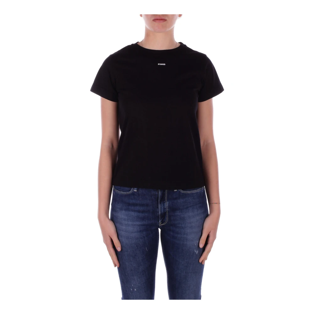 PINKO Logo Jersey T-shirt Slim Fit Black, Dam