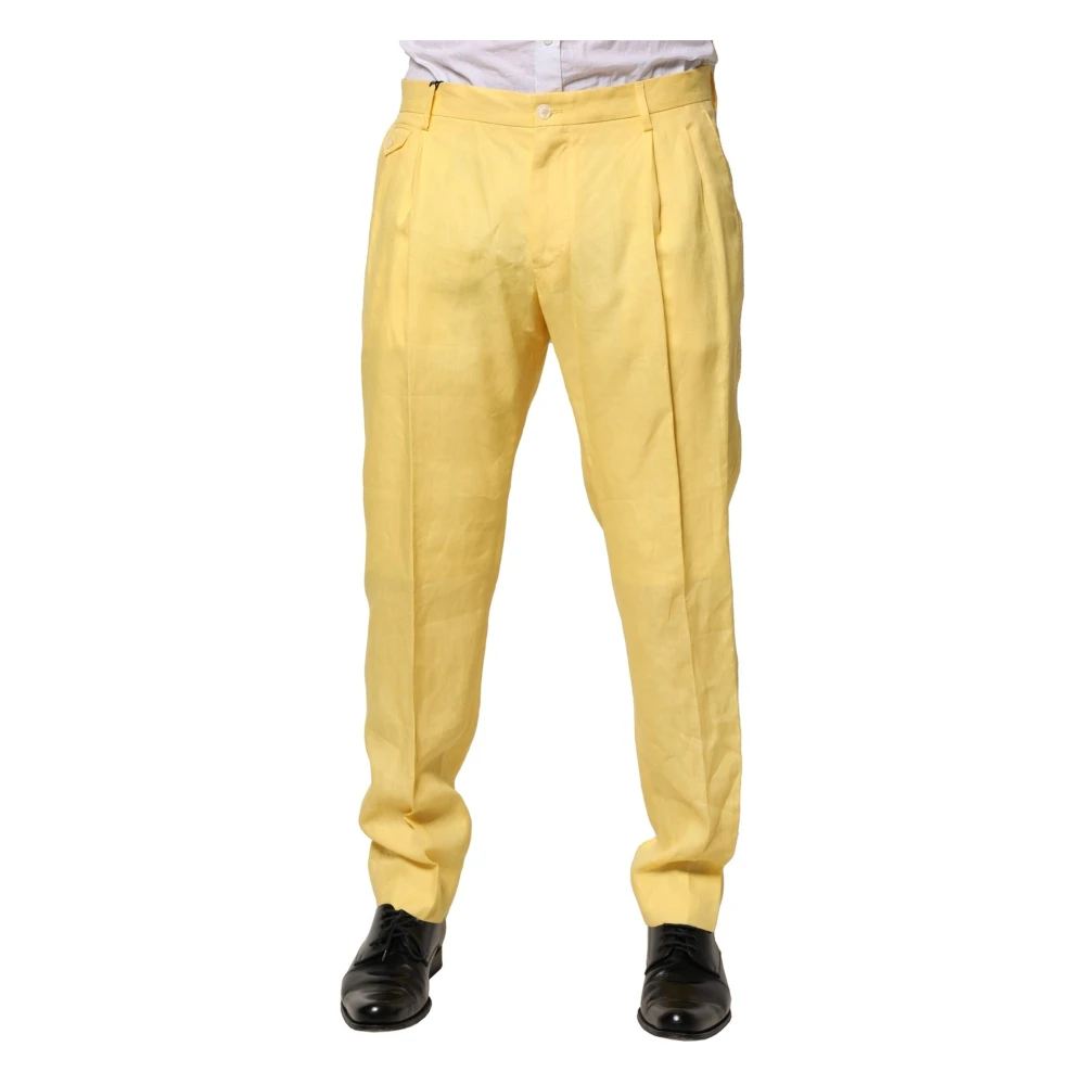 Dolce & Gabbana Yellow Flax Tapered Dress Trousers - Male - Slim-Fit Trousers - 5XL - Trousers