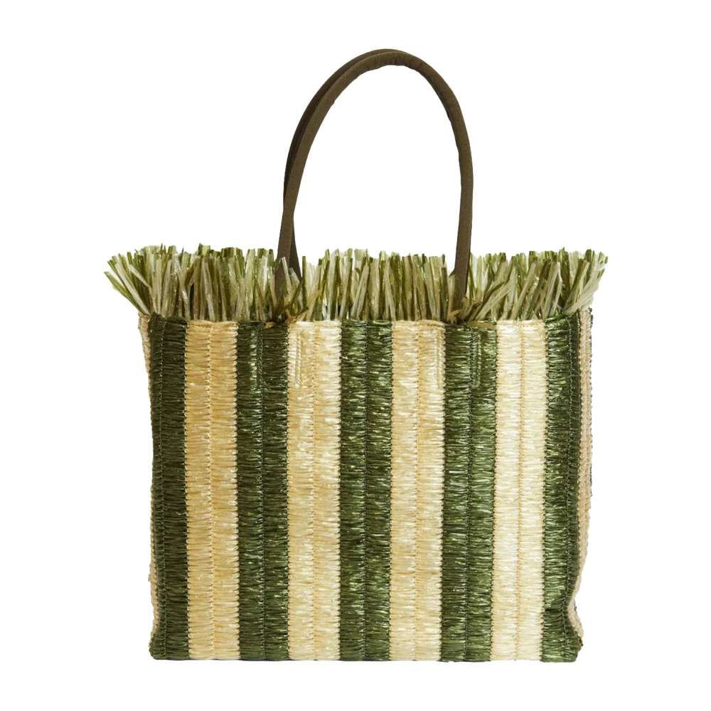 Rodebjer Women's Striped Fringed Straw Bag