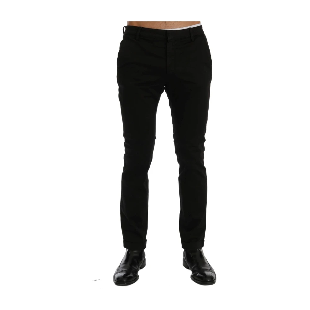 Costume National Chique Zwarte Slim Fit Katoen Stretch Broek Black Heren
