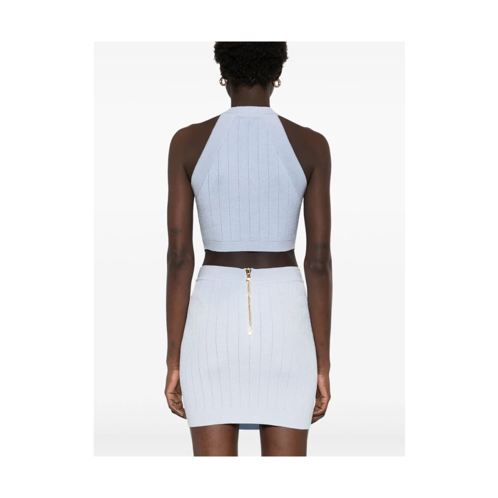 Balmain Lichtblauwe Halternek Mouwloze Top Blue Dames