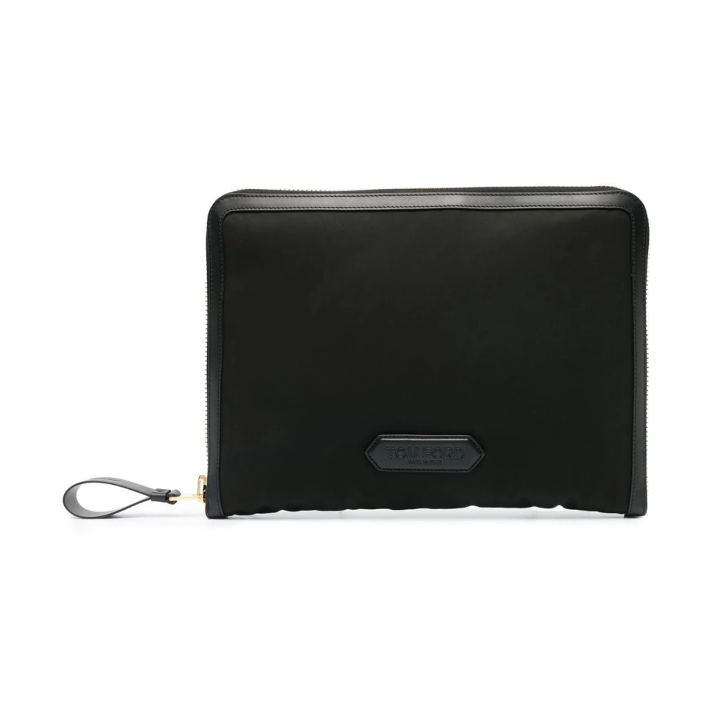 Tom Ford Leren Logo Patch Clutch Tas Black Heren
