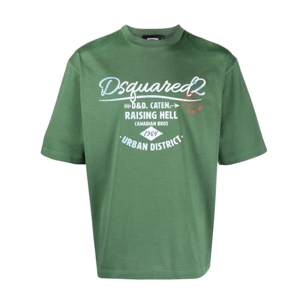 Dsquared2 Men's Green Logo Printed Crewneck T-Shirt - T-Shirts - M - Tops