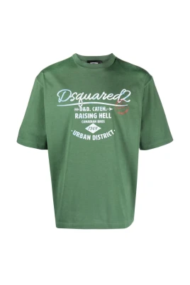 T-shirt med tryckt logotyp och rund hals