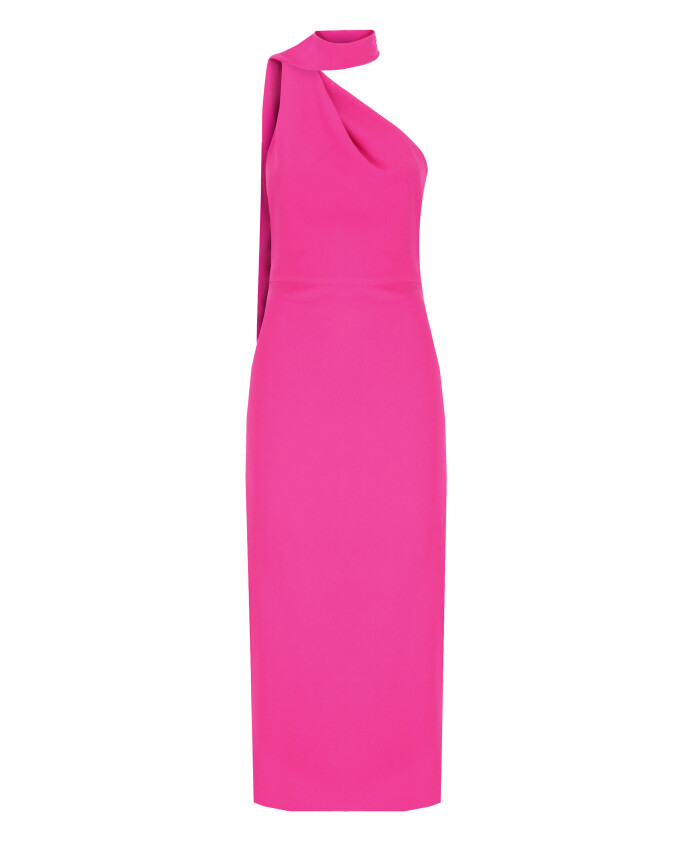 fuchsia-one-sleeve-dress-with-slanted-neckline