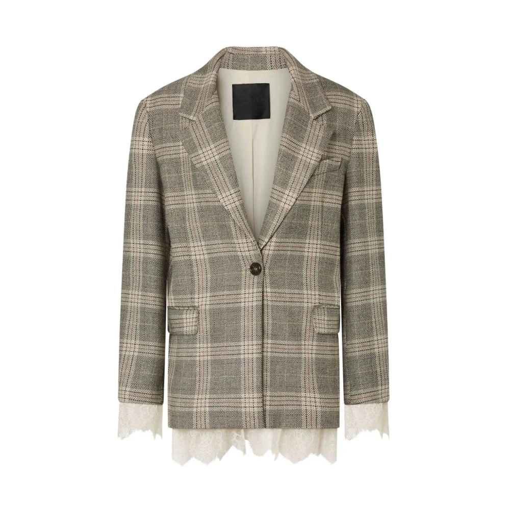 Liu Jo Donna Beige - Blazer A Quadri Con Dettagli In Pizzo - Jackets - L - Immagine 1