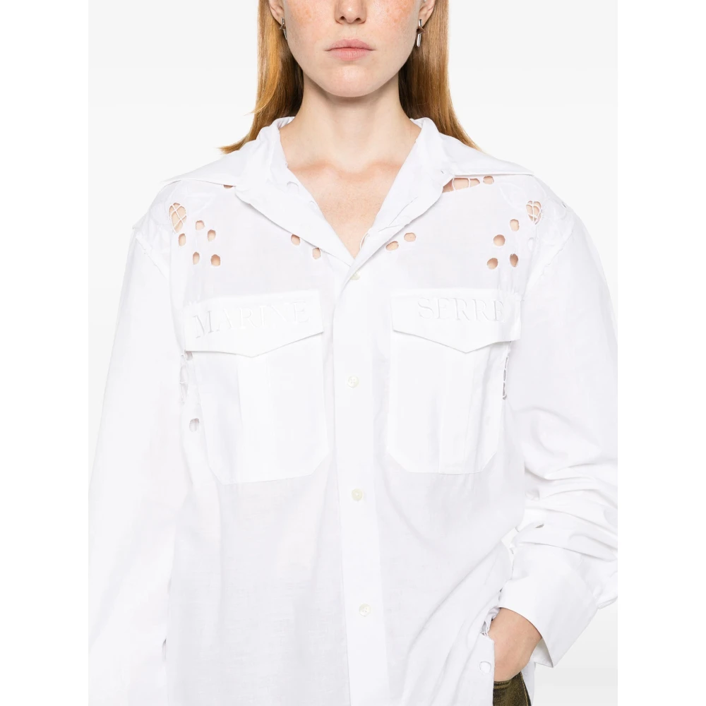 Marine Serre Upcycled Linnen Twin Pocket Shirt White Heren